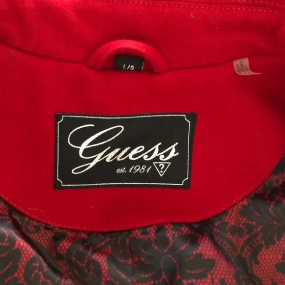 GUESS L NEW RED TOGGLE WOOL BLEND PEACOAT NWOT women's holiday Christmas cold - Picture 6 of 12